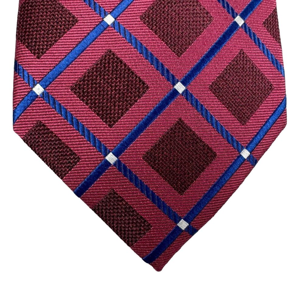 Perry Ellis Mens Hendry Grid Classic Neck Tie Maroon 3 1/8"